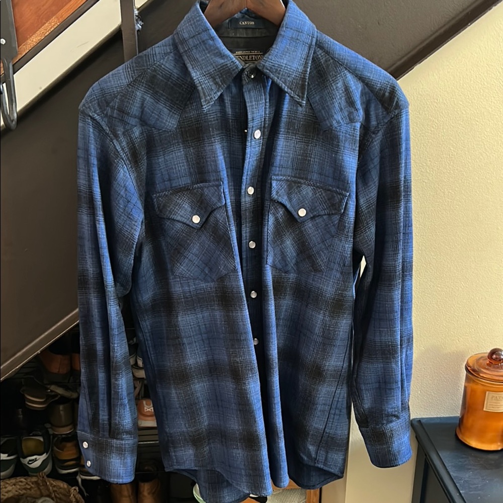 Pendleton blue snap pearl wool canyon Shirt small